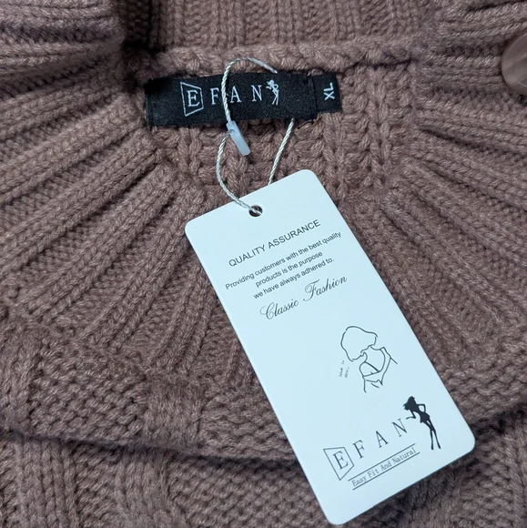 EFAN Cable Knit Sweater Dress – Taupe Button-Shoulder Cozy Chic XL 🍂🧶 - Picture 3 of 12